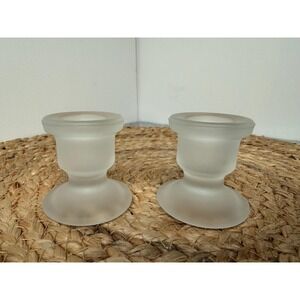 Frosted glass candle holders, vintage Art Deco, set of two